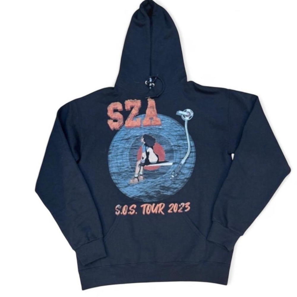 Official SZA Tour Hoodie 2023 Size Medium Black Record Vinyl Graphic Merch